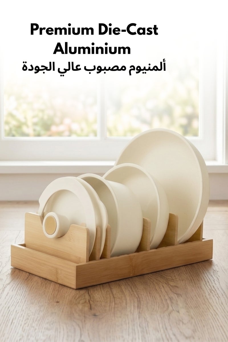 كاروت طقم أواني كاروت 6 قطع سيراميك غير لاصق بمقابض قابلة للفصل، تصميم قابل للتكديس يشمل مقلاة وقدر طهي مع أغطية، خالٍ من PFAS ومتوافق مع جميع المواقد وآمن لغسالة الصحون (كريمي) - Image 5