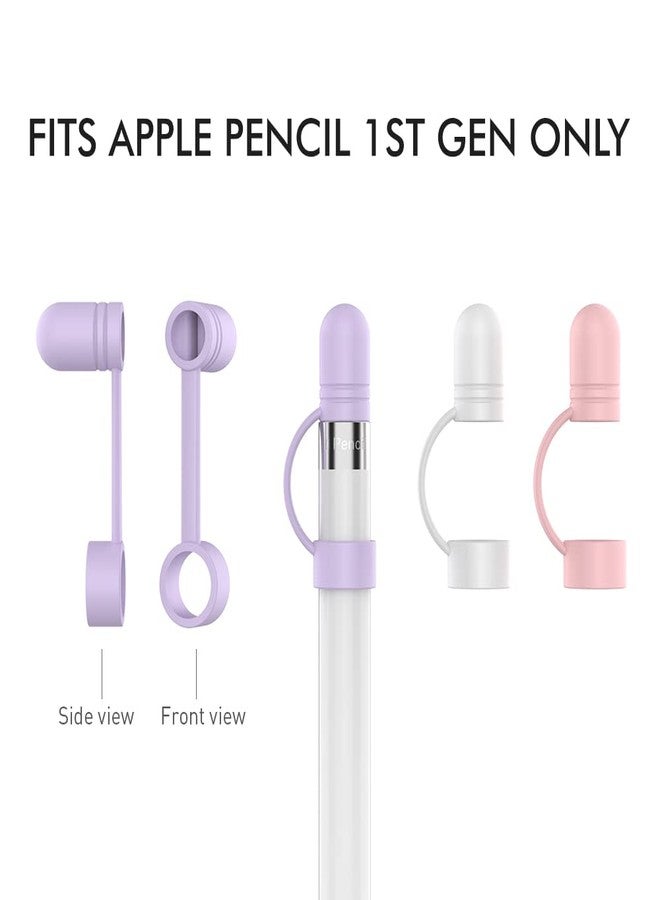 AHASTYLE Silicone Cap for Apple Pencil 1st Generation 3 Pack Anti-Lost Apple Pencil Cap Cover Accessories Replacement Cap Compatible with Apple Pencil 1st Gen (White,Purple,Pink) - Image 2