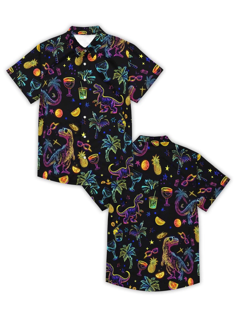 DFZ Dinosaur Button up Shirt for Men Hawaiian Shirt Tropical Rave Shirt Men Neon Party Outfits - Image 5