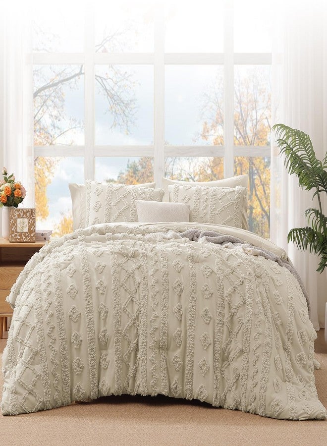 WRENSONGE Queen Size Comforter Set with Sheets - 7 Pieces Beige Tufted Bed in a Bag Queen Shabby Chic Bedding Sets with 1 Comforter, 2 Sheets, 2 Pillowcases & 2 Shams - Image 2