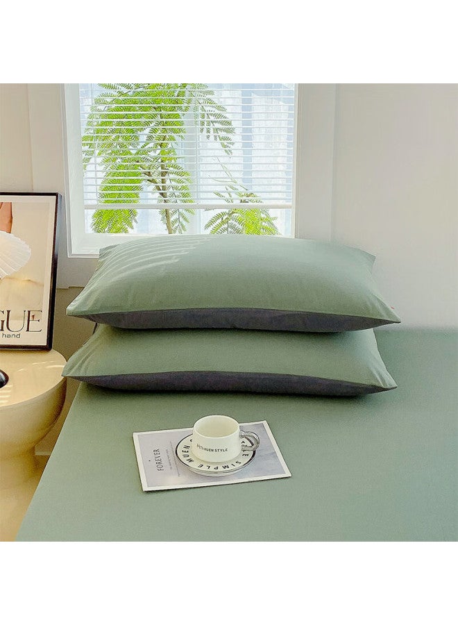 Red Bean A Class Pure Cotton Pillowcase Pair Set All Cotton Color-woven Pillowcase Pillow Core Set Thickened Inner Liner Set 48x74cm Dark Green - Image 3