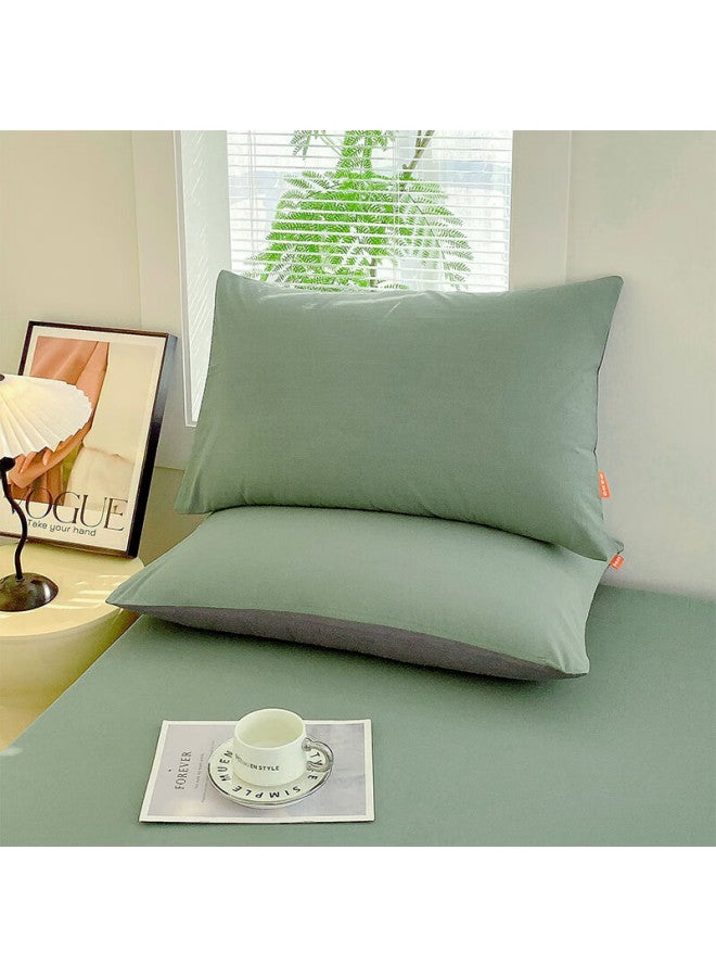 Red Bean A Class Pure Cotton Pillowcase Pair Set All Cotton Color-woven Pillowcase Pillow Core Set Thickened Inner Liner Set 48x74cm Dark Green - Image 2