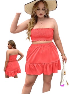 Generic women's solid set with high waist skirt and sleevless top 