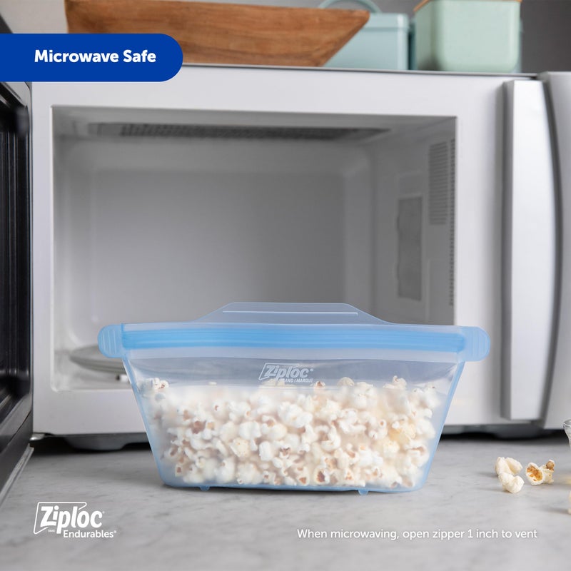 زيبلوك Ziploc endurables حقيبة وحاويات مجموعة متنوعة من الأكياس السيليكون القابلة لإعادة الاستخدام وحاويات إعداد وجبة تخزين الطعام لفرن الفريزر وغسالة الصحون في الميكروويف آمنة - Image 4
