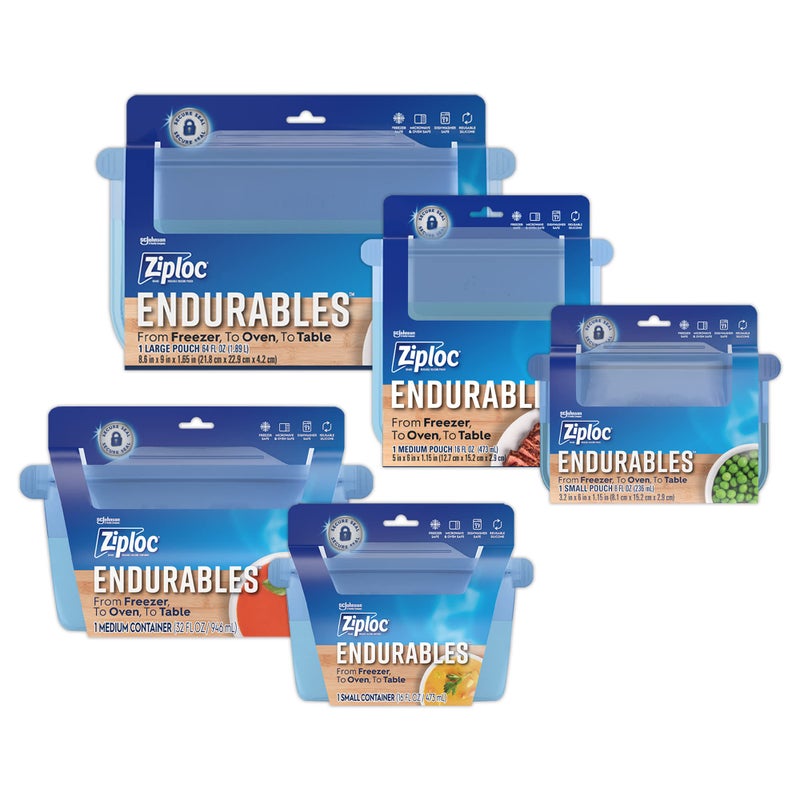 زيبلوك Ziploc endurables حقيبة وحاويات مجموعة متنوعة من الأكياس السيليكون القابلة لإعادة الاستخدام وحاويات إعداد وجبة تخزين الطعام لفرن الفريزر وغسالة الصحون في الميكروويف آمنة - Image 1