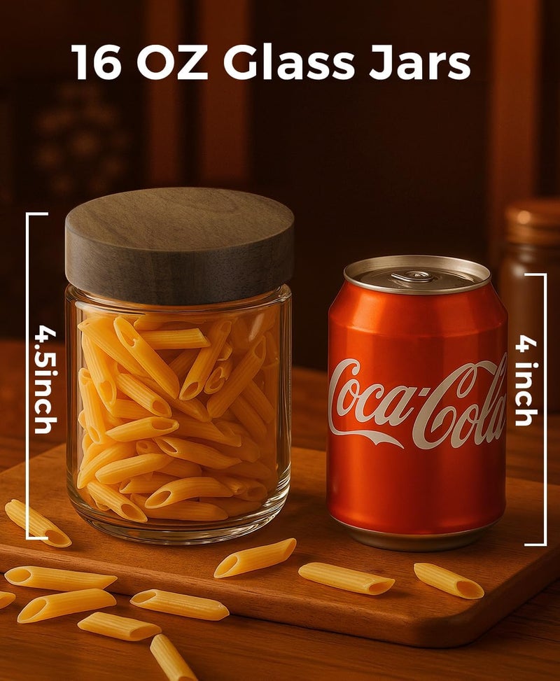 Osfel 16oz 4 Pack Overnight Oats Containers with Lids, Glass Mason Jars with Acacia Wood Airtight Lids, Wide Mouth Meal Prep Storage Jars for Yogurt, Chia Pudding, Salad, Parfait, Snacks, Spice - Image 4
