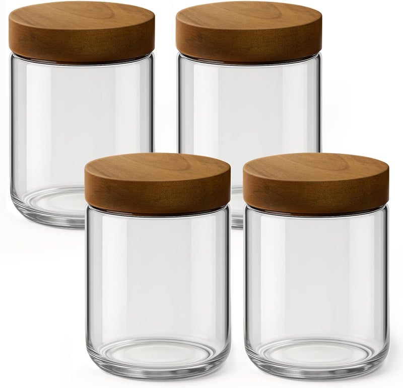 Osfel 16oz 4 Pack Overnight Oats Containers with Lids, Glass Mason Jars with Acacia Wood Airtight Lids, Wide Mouth Meal Prep Storage Jars for Yogurt, Chia Pudding, Salad, Parfait, Snacks, Spice - Image 1