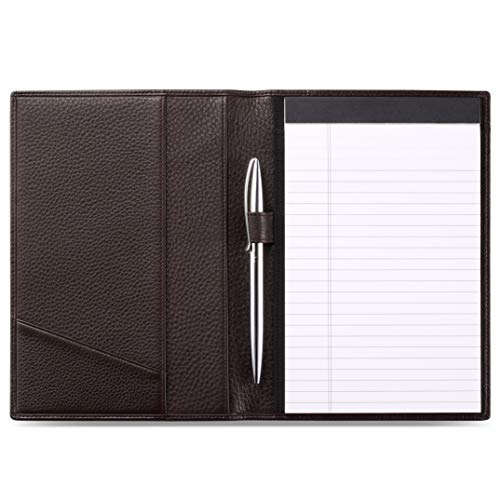 HISCOW Leather Junior Padfolio for Men & Women with Pen Loop, Italian Calfskin, Business Portfolio Notebook Folder (Pebbled Coffee) - Image 1
