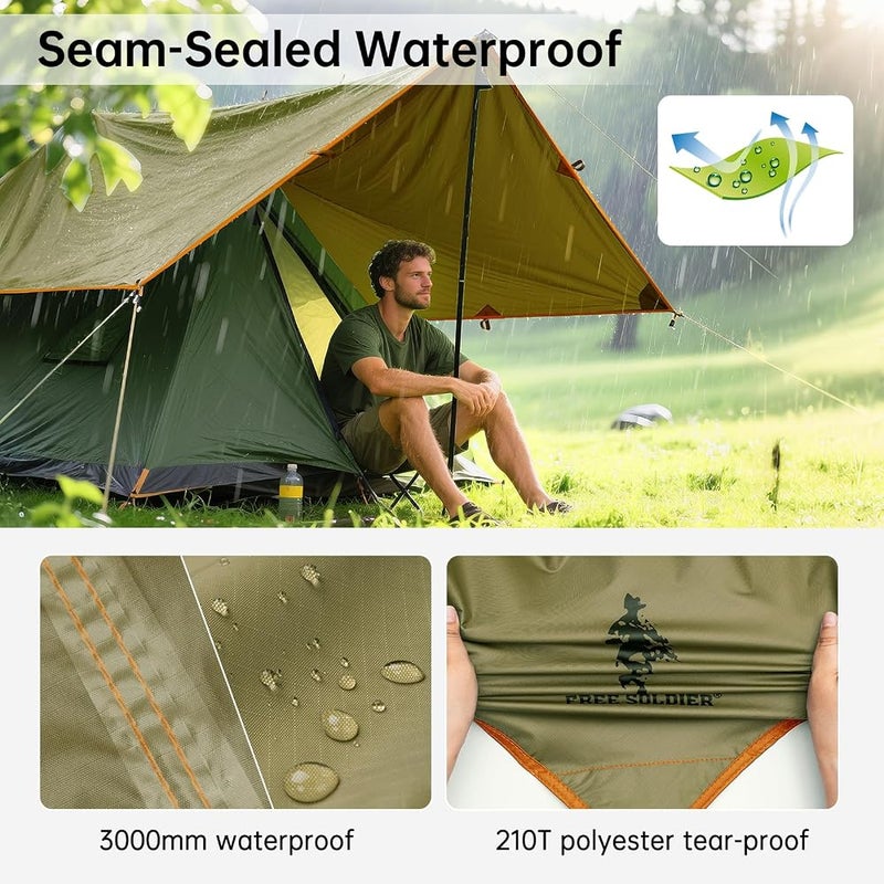 FREE SOLDIER Waterproof Portable Multifunctional Outdoor Camping Traveling Awning Backpacking Tarp Shelter for Rain (Brown) - Image 3
