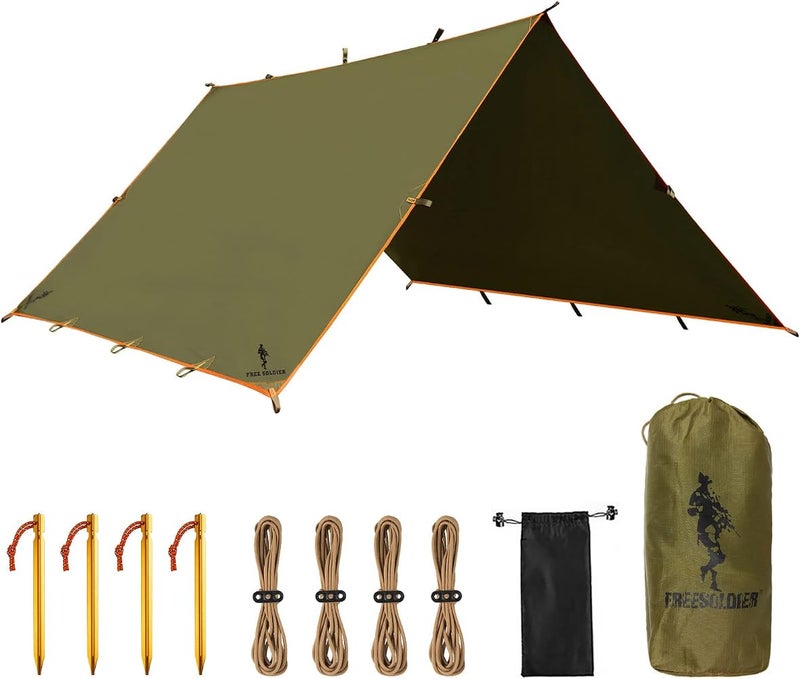 FREE SOLDIER Waterproof Portable Multifunctional Outdoor Camping Traveling Awning Backpacking Tarp Shelter for Rain (Brown) - Image 1
