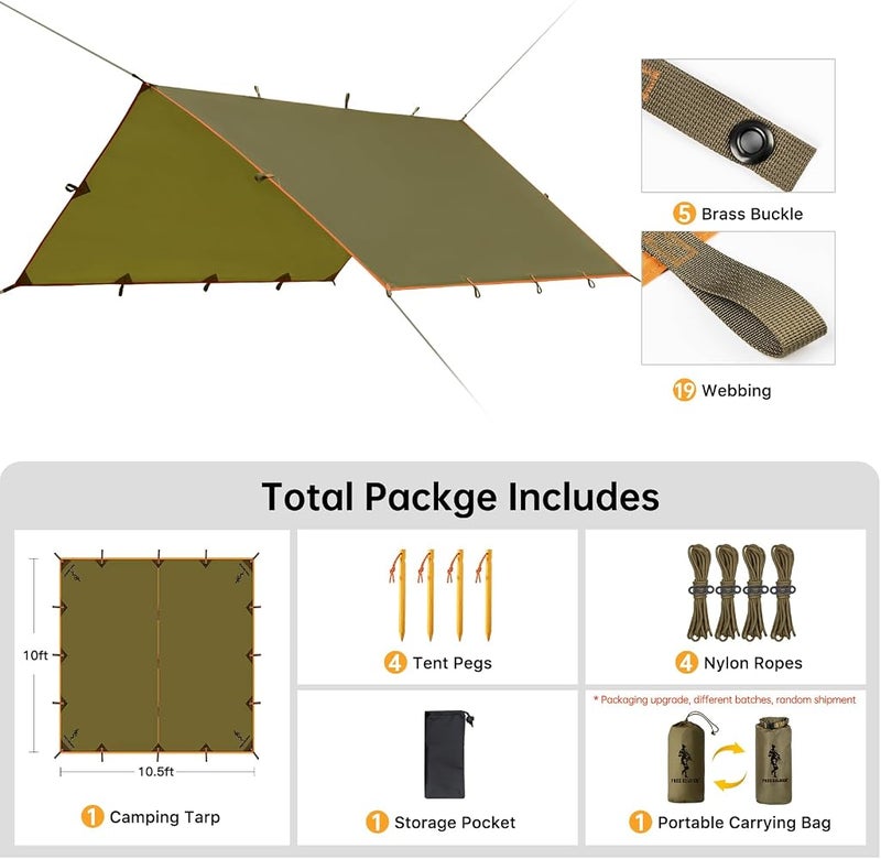 FREE SOLDIER Waterproof Portable Multifunctional Outdoor Camping Traveling Awning Backpacking Tarp Shelter for Rain (Brown) - Image 2