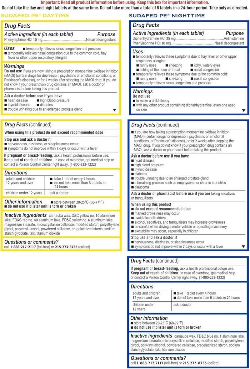 Sudafed PE Sinus Congestion Day Night Maximum Strength Decongestant Antihistamine Tablets with Phenylephrine HCl Diphenhydramine HCl Helps Nasal Sinus Pressure Congestion 20 ct - Image 5