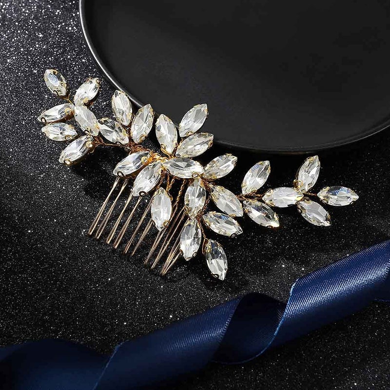 Latious Crystal Bride Wedding Hair Comb Gold Rhinestone Bridal Hair Clip Sparkly Hair Piece Gem Hair Accessories for Women and Girls Gold