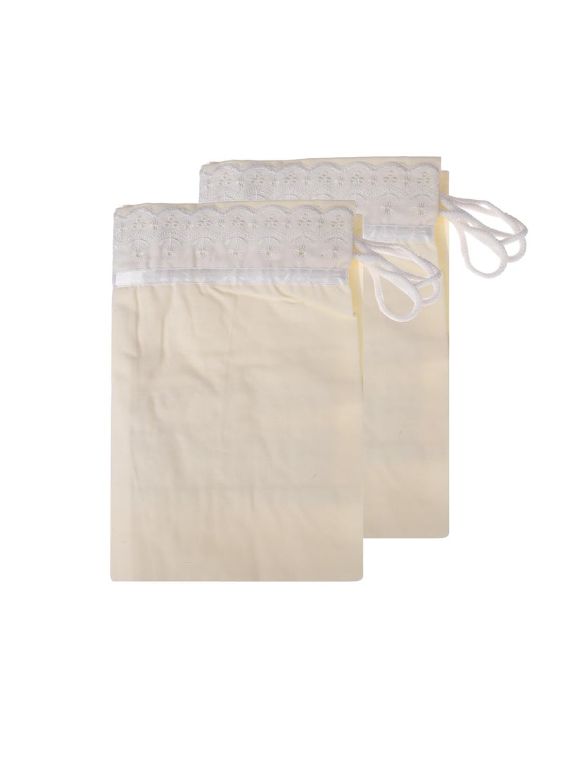 Kuber Industries Kuber Industries Bolster Covers Cotton Bolster Cover Set Diwan Bolster Cover Set Plain Lace Print Masand Cover 16x32 Inch Pack of 2 Cream  - Image 4