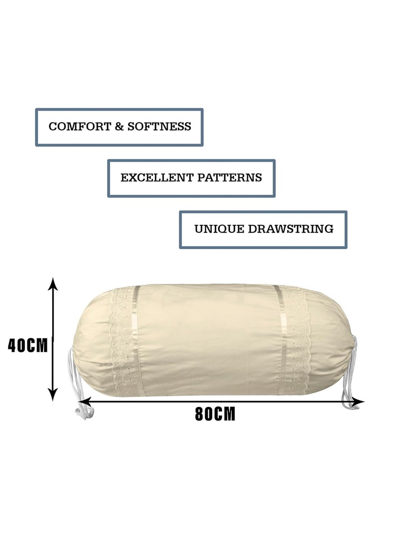 Kuber Industries Kuber Industries Bolster Covers Cotton Bolster Cover Set Diwan Bolster Cover Set Plain Lace Print Masand Cover 16x32 Inch Pack of 2 Cream  - Image 3