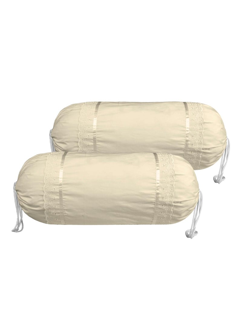 Kuber Industries Kuber Industries Bolster Covers Cotton Bolster Cover Set Diwan Bolster Cover Set Plain Lace Print Masand Cover 16x32 Inch Pack of 2 Cream  - Image 1