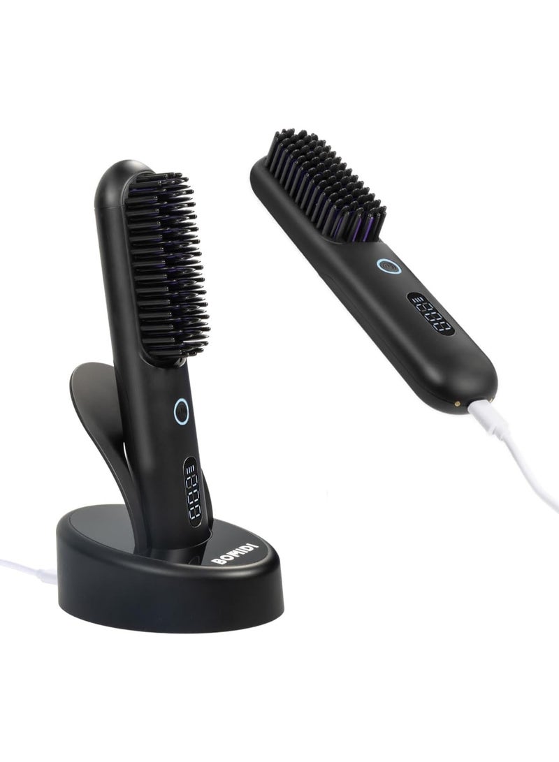 BOMIDI BOMIDI Cordless Hair Straightener Brush with Detachable for Easy Clean, 200M Negative Ions, 6-Speed Smart Temp Control and Type-C/Base Dual Charging, Travel-Friendly Styling Tool - Black - Image 1