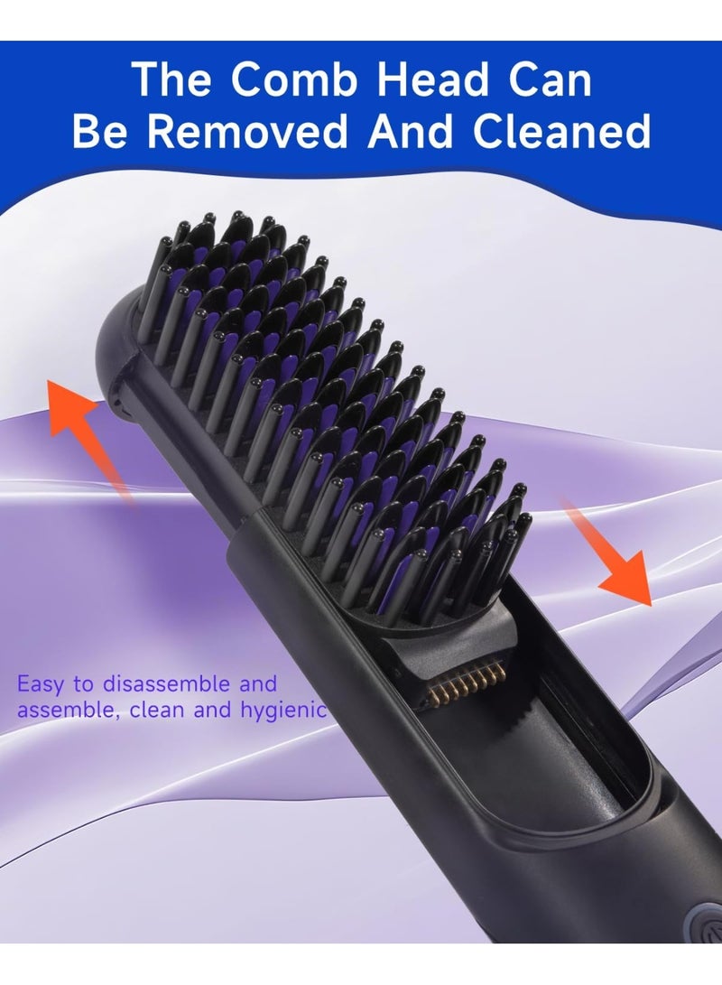 BOMIDI BOMIDI Cordless Hair Straightener Brush with Detachable for Easy Clean, 200M Negative Ions, 6-Speed Smart Temp Control and Type-C/Base Dual Charging, Travel-Friendly Styling Tool - Black - Image 2