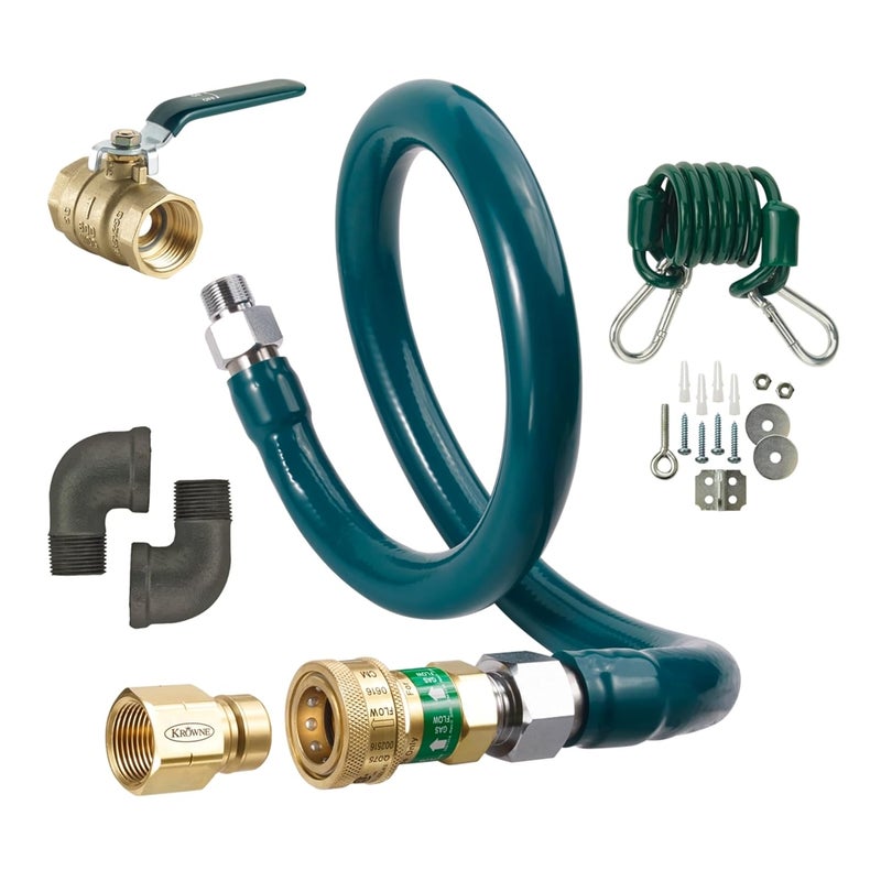 Krowne M5048K Royal Series Moveable Gas Connection Kit  Quick Disconnect Valve and Flexible Hose Connector Line for Commercial Kitchen  68000 BTU  48L x 05W Plastic Coated Stainless Steel