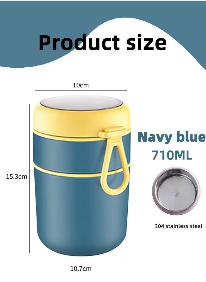 HOMESTAR - Portable Stainless Steel Double Layer Breakfast Cup Soup Food Storage Container Lunch Box for Student Worker Navy - Image 1