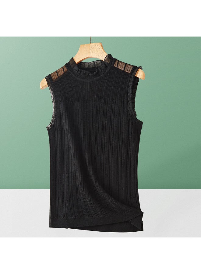 MIIOW Lambswool Knit Vest ~ Elegant Lace Ruffle Trim Vest, Versatile And Chic Sleeveless Top For Suit Layering - Image 2