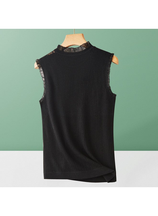 MIIOW Lambswool Knit Vest ~ Elegant Lace Ruffle Trim Vest, Versatile And Chic Sleeveless Top For Suit Layering - Image 3