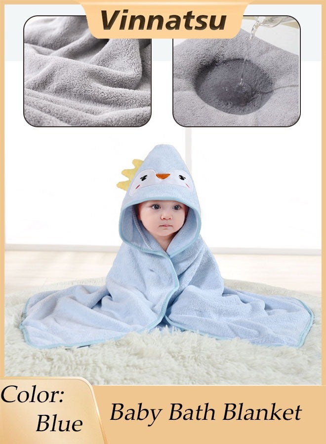 Vinnatsu Vinnatsu Baby Bath Blanket, Baby Hooded Towel, 80x80cm Large Baby Bath Towel, Animal Design Cotton Baby Bath Towel, Baby Quilt Absorbent Soft Blanket, Cute Cartoon Baby Towel for Baby Boy Girl Blue Penguin - Image 1