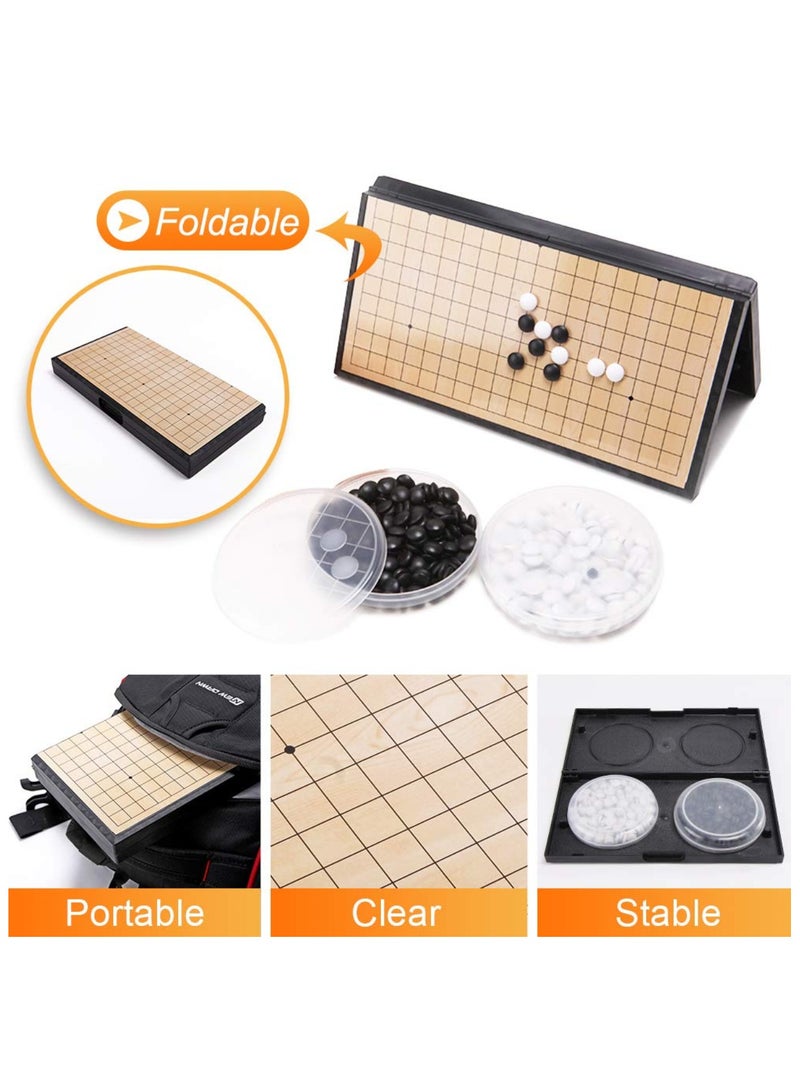 11.2 Inches Magnetic Go Game Set Travel Foldable Board Game Set with Magnetic Plastic Stones Go Game Rules for Beginner/Kids/Adults (Weiqi)