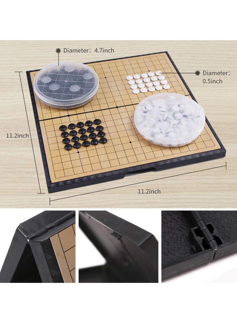 11.2 Inches Magnetic Go Game Set Travel Foldable Board Game Set with Magnetic Plastic Stones Go Game Rules for Beginner/Kids/Adults (Weiqi)
