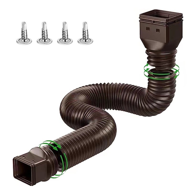 Rain Gutter Downspout Extensions Flexible Down Spout Drain Extender with 3x4in and 2x3in Connectors Extendable from 21 to 60 Inches Screws for Included - Image 1