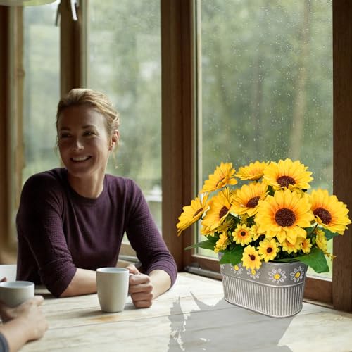 hopeme Artificial Flowers Fake Sunflowers in Pot, Faux Silk Flowers Floral Table Centerpiece Decoration, Rustic Potted Greenery for Farmhouse Home Décor - Image 4