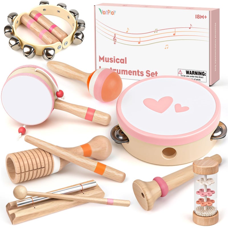 Vanplay Musical Toys for 2 3 Year Old Girl Birthday Gifts Wooden Montessori Toys for 2 Year Old 8 in 1 Musical Instruments for Toddlers with DrumHand BellsFluteMaracas Preschool Toys for Baby 18 Months - Image 2