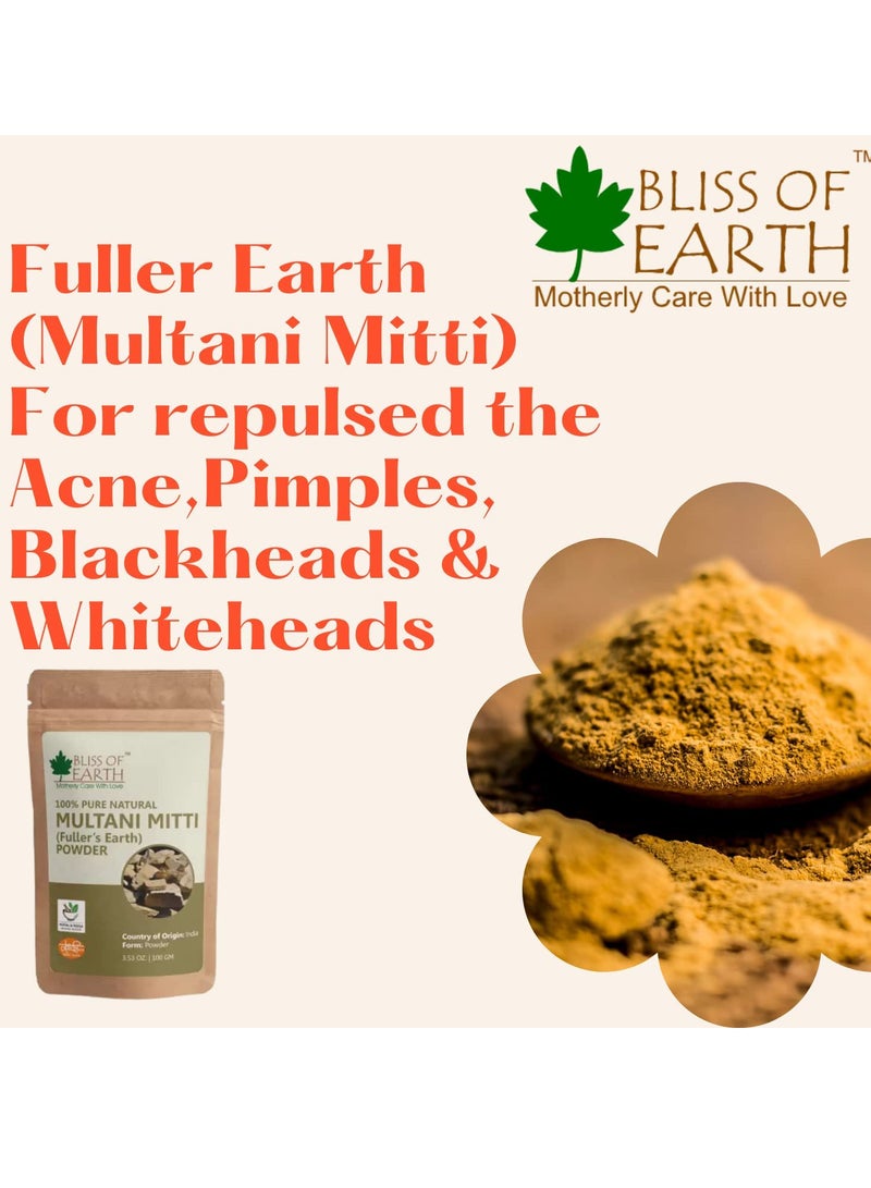 BLISS OF EARTH Multani Mitti Fine Powder 100gm with 100ml Rose Water Best Organic And Natural Face Mask for Pimple Acne Smooth Skin Chemical Free - Image 3