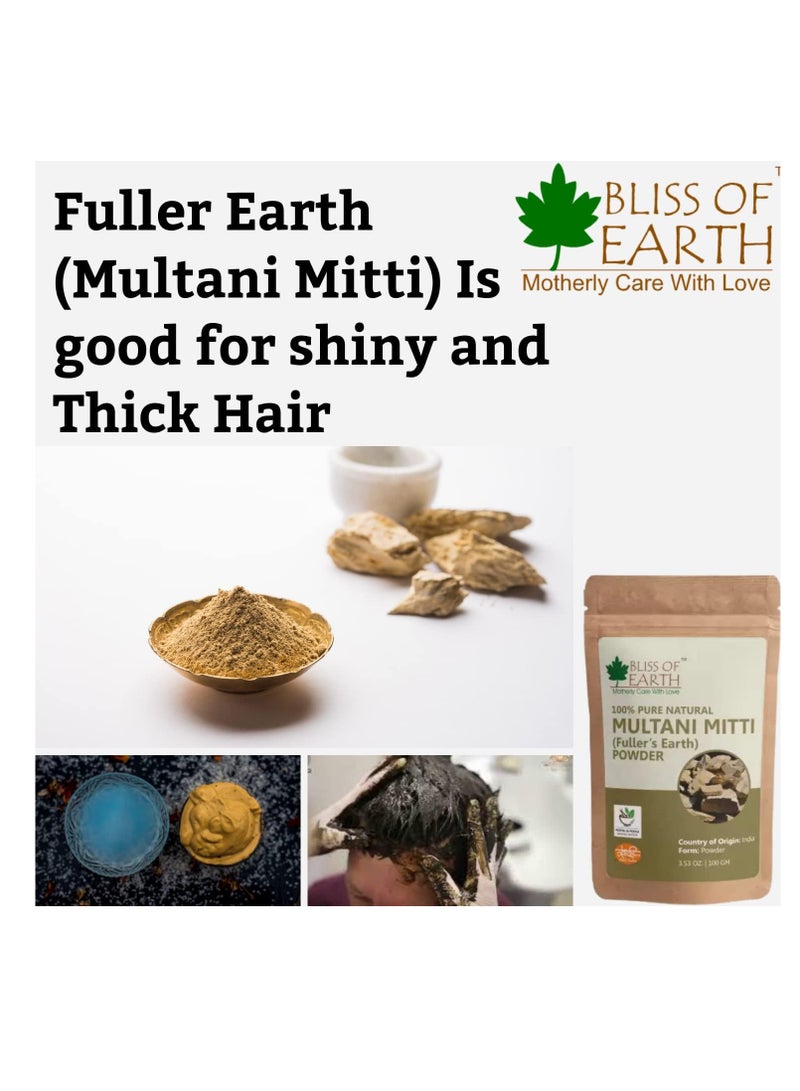 BLISS OF EARTH Multani Mitti Fine Powder 100gm with 100ml Rose Water Best Organic And Natural Face Mask for Pimple Acne Smooth Skin Chemical Free - Image 2
