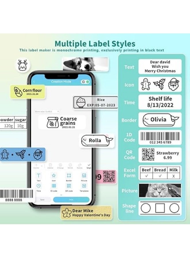general Label Maker Machine with Tape, Portable Bluetooth Printer, Small Smart Phone Handheld Sticker Mini Labeler Multiple Templates Font Icon Easy to Use Inkless Rechargeable F Office Home - Image 3