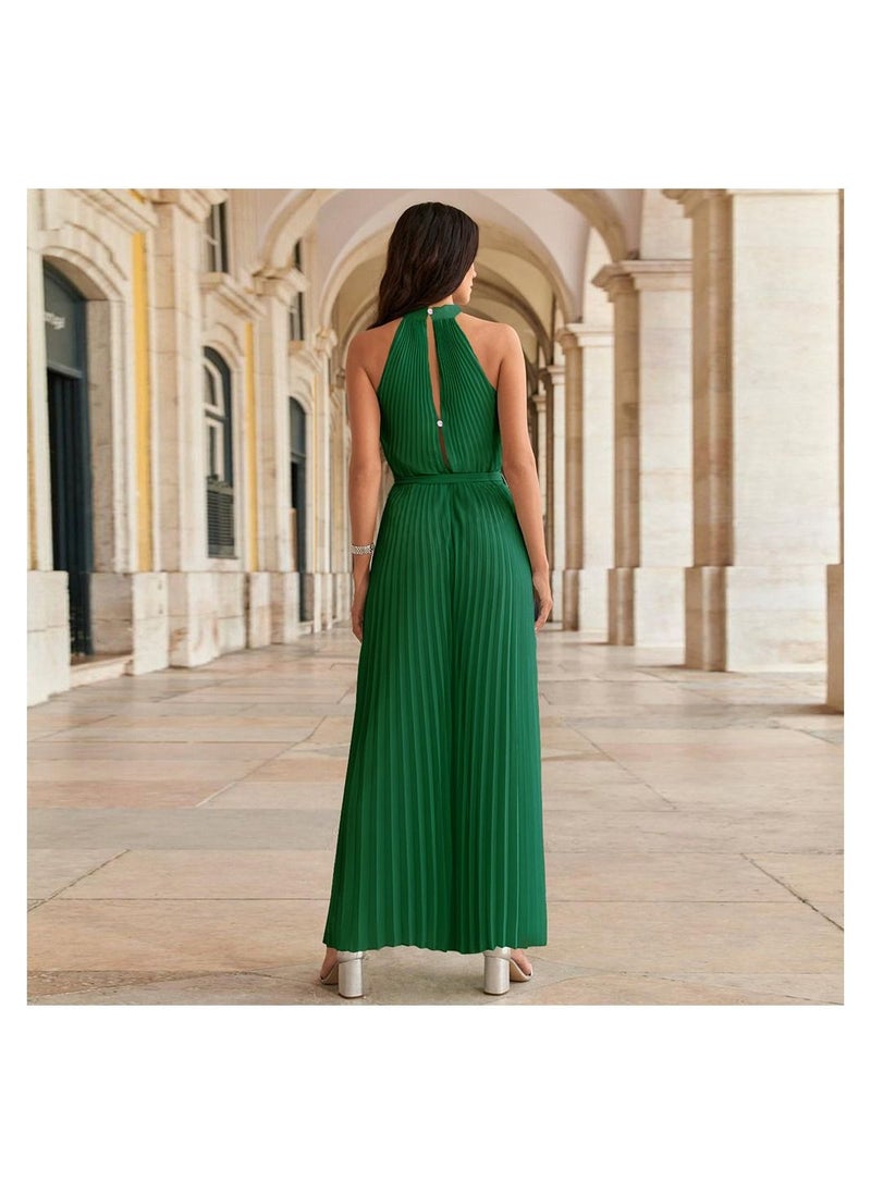 Loquat - Sleeveless Pleated Lace Up Slim Fitting Women's Jumpsuit Pants - Image 1