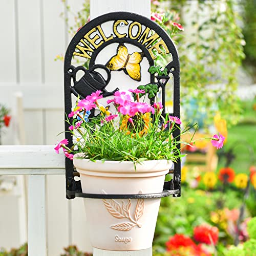 Sungmor Cast Iron Decorative Color-Painted Hanging Plant Shelf - Wall Hanging Flower Holder and Balcony Wall-Mount Flower Stand - Plant Stand on Wall for Indoor and Outdoor Use - Image 3