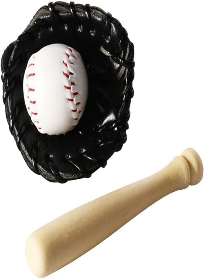 Sluswallow 1/12 Miniature Baseball Set - Bat, Glove, and Ball Cake Decorations, Sports Set for Dollhouse Desktop Decor (Black) - Image 1