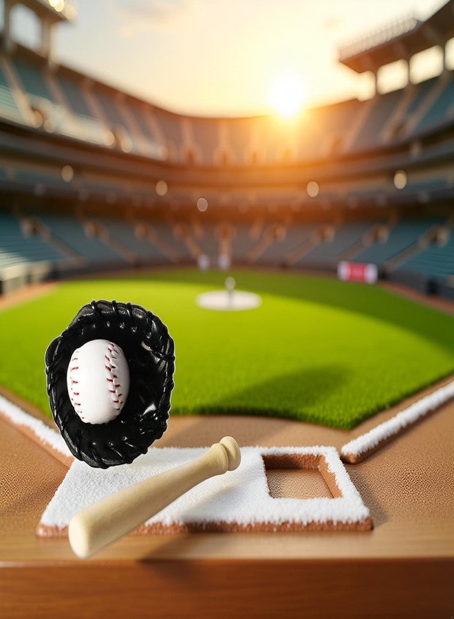 Sluswallow 1/12 Miniature Baseball Set - Bat, Glove, and Ball Cake Decorations, Sports Set for Dollhouse Desktop Decor (Black) - Image 3