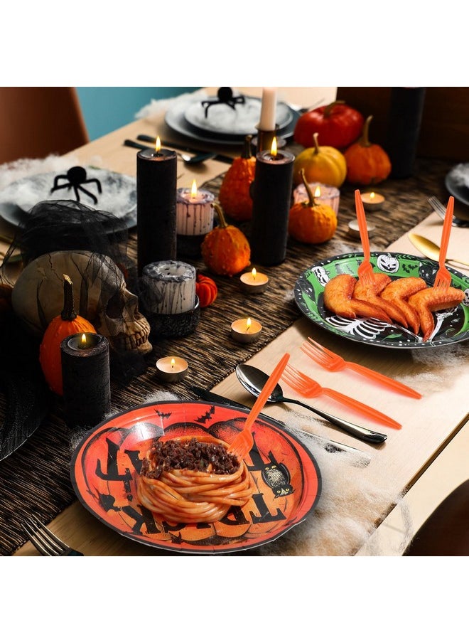 Sieral 180 Pcs Vintage Style Halloween Party Supplies Halloween Paper Plates And Forks Set, 7'' & 9'' Retro Ghost Pumpkin Plates Trick Or Treat Halloween Party Decorations  - Image 5