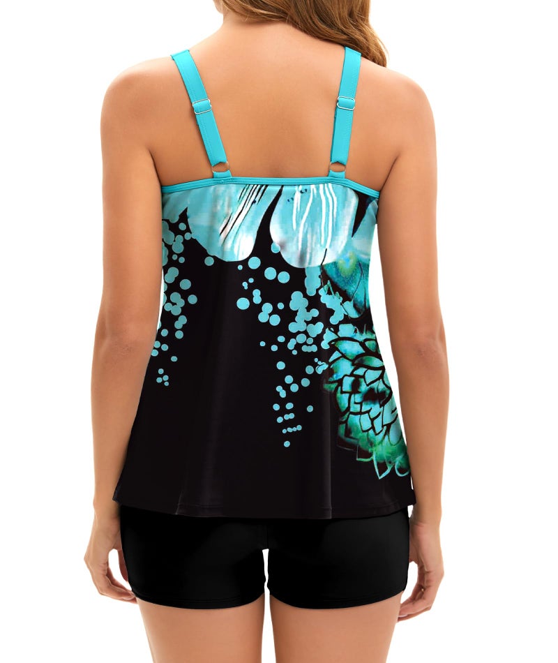Arolina Full Coverage Swimsuits for Women Adjustable Straps Flowy Tankini Sets Sun Protect Bathing Suits Blue Floral X-Large - Image 3