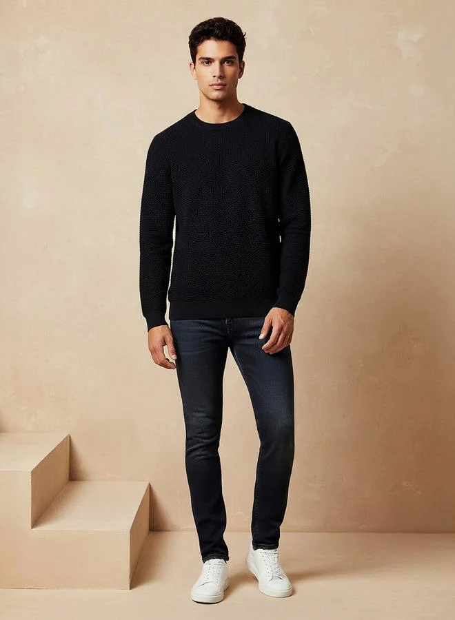 سبلاش فيڤ Textured Sweater with Crew Neck
