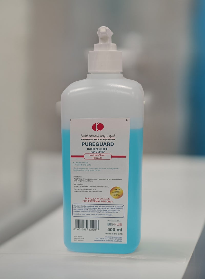King Mariot PureGuard | 500ML Hydro-Alcoholic Hand Spray | Blue + Pink Color | Instant Clean Formula | Gentle on Skin | Effective Against a Broad Spectrum of Microorganisms - Image 2