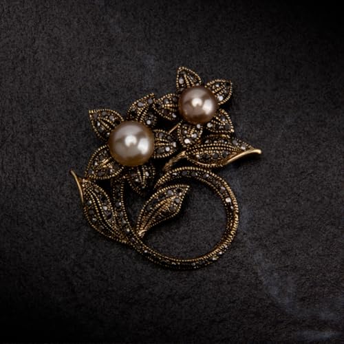 Wynameleri Lapel Pins Brooch Dark Brown Vintage Floral Design with Pearl and Rhinestones in Gift Box - Image 4