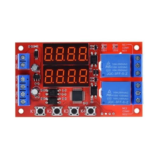 amiciSmart 12V 10A Adjustable Time Delay Relay Module | 32 Modes Dual Way LED Timer Switch with Digital Display, Wide Time Range 0.01s–999min, Dual Signal Trigger, NO/NC/COM Relay Outputs - Image 1