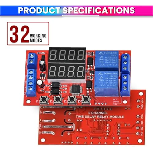 amiciSmart 12V 10A Adjustable Time Delay Relay Module | 32 Modes Dual Way LED Timer Switch with Digital Display, Wide Time Range 0.01s–999min, Dual Signal Trigger, NO/NC/COM Relay Outputs - Image 3