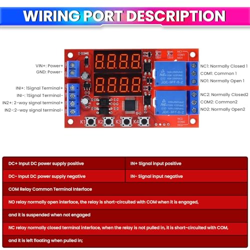 amiciSmart 12V 10A Adjustable Time Delay Relay Module | 32 Modes Dual Way LED Timer Switch with Digital Display, Wide Time Range 0.01s–999min, Dual Signal Trigger, NO/NC/COM Relay Outputs - Image 4