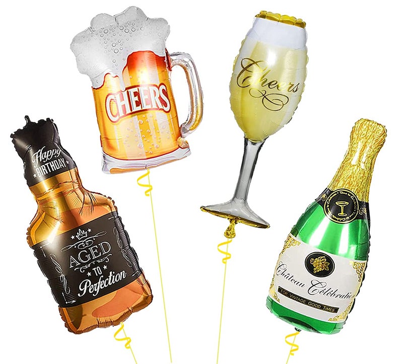 AMFIN® (Pack of 4) Champagne Foil Balloons/Birthday Decoration Items For Husband/Champagne Foil Balloons For Decoration/Birthday Decoration For Men/Champagne Balloons For Decoration - Image 1