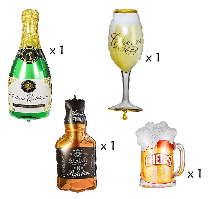 AMFIN® (Pack of 4) Champagne Foil Balloons/Birthday Decoration Items For Husband/Champagne Foil Balloons For Decoration/Birthday Decoration For Men/Champagne Balloons For Decoration - Image 4