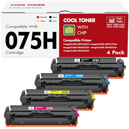 Cool Toner 075H 075 Toner Cartridge Set MF665CDW MF663Cdw LBP646Cdw Compatible for Canon Color ImageCLASS MF660c MF662CDW LBP647Cdw LBP640c MF660 LBP640 Printer 4 Pack High Capacity (Black Cyan Yellow Magenta) - Image 1